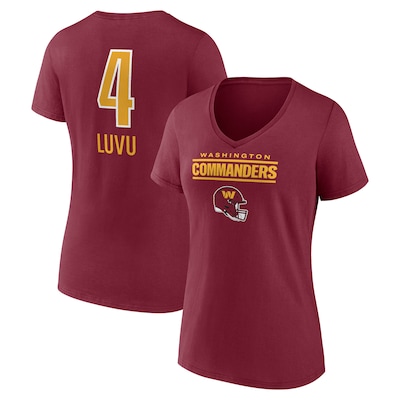 Women's Frankie Luvu Burgundy Washington Commanders Team Wordmark Name & Number V-Neck T-Shirt