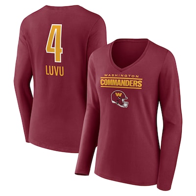 Women's Frankie Luvu Burgundy Washington Commanders Team Wordmark Name & Number Long Sleeve V-Neck T-Shirt